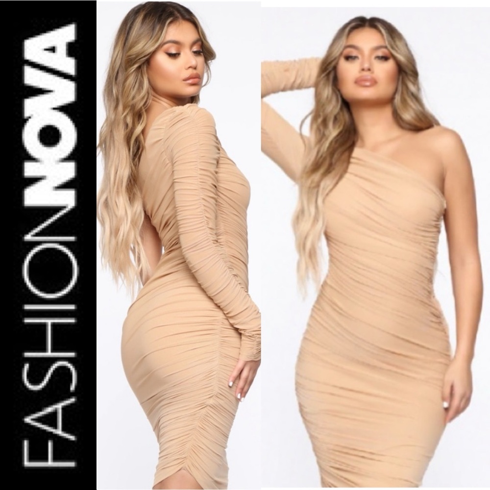 NWT FASHION NOVA Eevi Mesh Midi Maxi Dress Nude cocktail event wedding